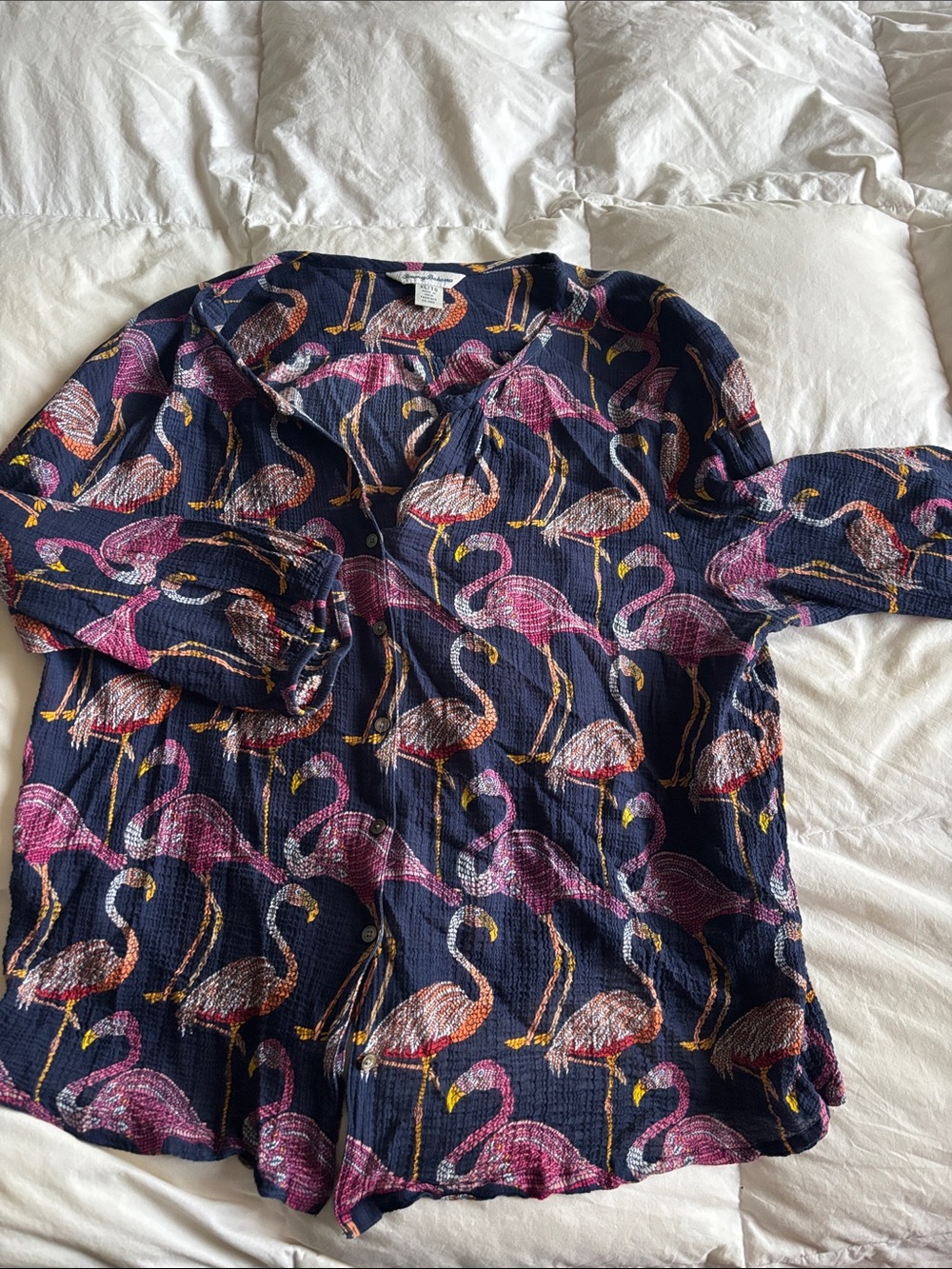 Tommy Bahama Navy Button-Down Shirt with Pink & Orange Flamingo Print